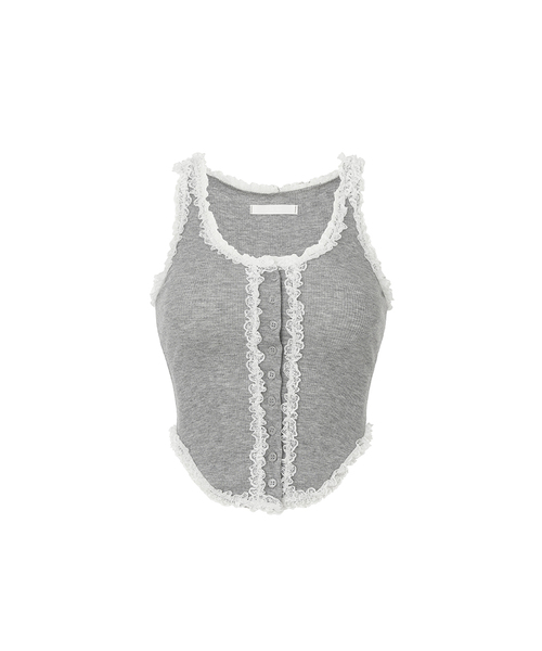 A.R.U(エイアールユー)の「FRILL BUTTON TOP(Tシャツ/カットソー・レディース・ライトグレー/ブラック/PINK・SMALL/MEDIUM)」の2枚目の写真