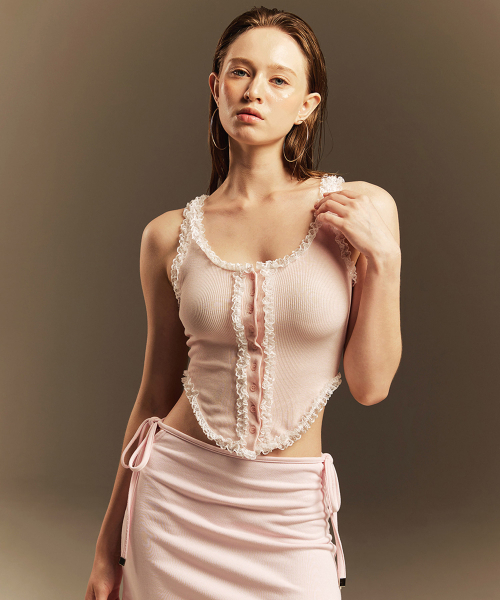 A.R.U(エイアールユー)の「FRILL BUTTON TOP(Tシャツ/カットソー・レディース・ライトグレー/ブラック/PINK・SMALL/MEDIUM)」の4枚目の写真
