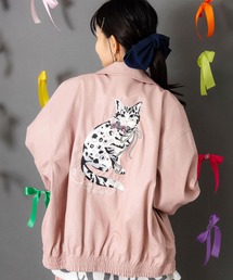 ScoLar（スカラー）の「153771：ネコ刺繍フェイクレザー×裏地ブルゾン（ブルゾン）」