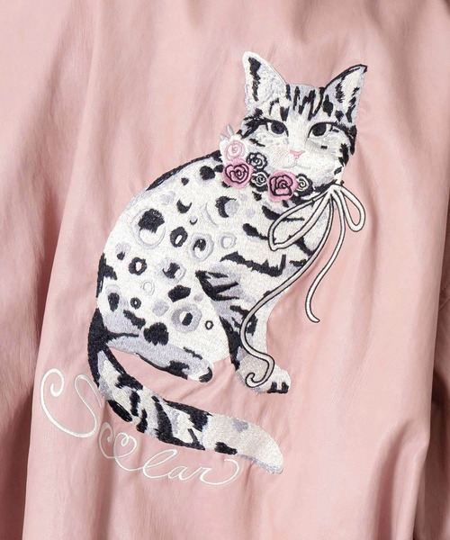 セール】153771：ネコ刺繍フェイクレザー×裏地ブルゾン（ブルゾン