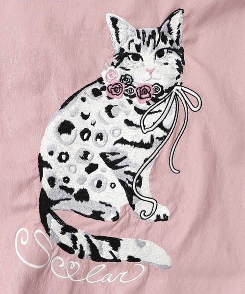 ScoLar（スカラー）の「153771：ネコ刺繍フェイクレザー×裏地ブルゾン（ブルゾン・レディース・ピンク/ブラック・M）」の8枚目の写真