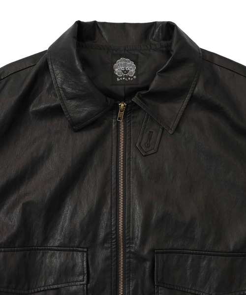 セール】153771：ネコ刺繍フェイクレザー×裏地ブルゾン（ブルゾン