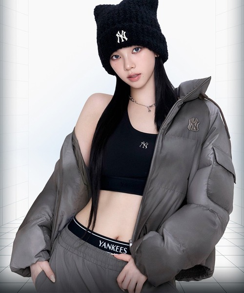 MLB Korea（エムエルビーコリア）の「【MLB KOREA/エムエルビーコリア】Vintage Cropped Curve Padding Down JKT/ヴィンテージ クロップド カーブ パディング ダウンジャケット（ダウンジャケット/コート・レディース・クリーム/チャコールグレー/コーラルピンク・M/S）」の2枚目の写真