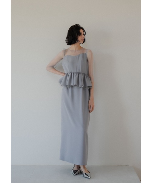 LE'RURE(リルアー)の「Wavy neck peplum dress(ドレス・レディース・ベージュ/ブルーグレー・MEDIUM/SMALL/M-Long)」の4枚目の写真