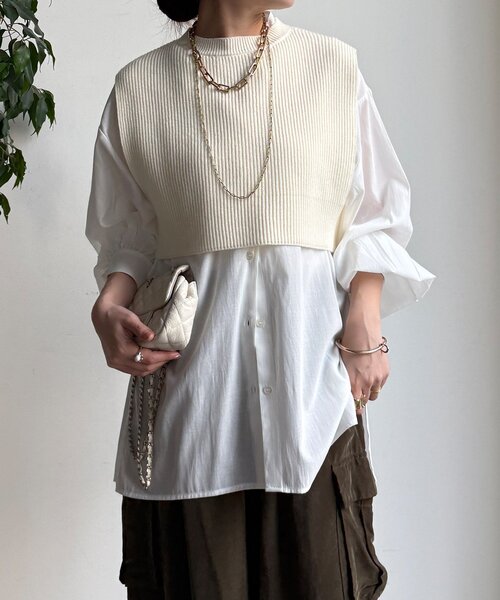 DouDou（ドゥドゥ）の「【WEB限定】ニットベスト×シャツセット（ニット/セーター・レディース・グレー/アイボリー/ブラック・FREE）」の9枚目の写真