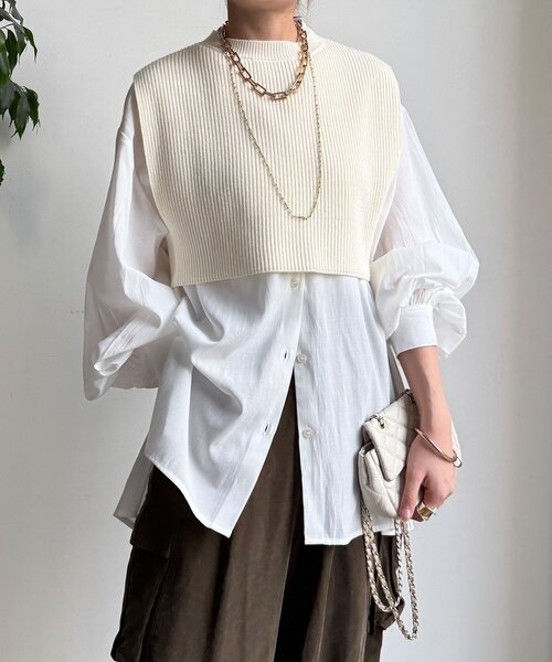 DouDou（ドゥドゥ）の「【WEB限定】ニットベスト×シャツセット（ニット/セーター・レディース・グレー/アイボリー/ブラック・FREE）」の10枚目の写真