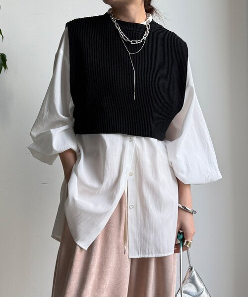 DouDou（ドゥドゥ）の「【WEB限定】ニットベスト×シャツセット（ニット/セーター・レディース・グレー/アイボリー/ブラック・FREE）」の20枚目の写真