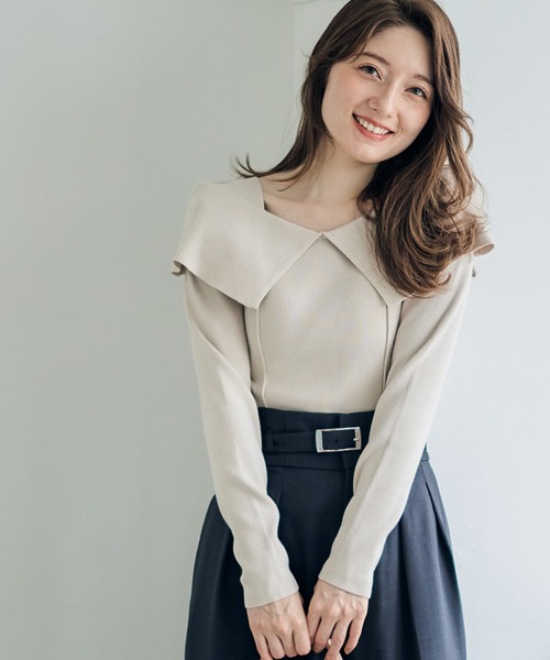 12Twelve Agenda（トゥエルブ　アジェンダ）の「前後2wayオフショルニットプルオーバー（ニット/セーター・レディース・ベージュ/ミント/ブラック・M）」の2枚目の写真