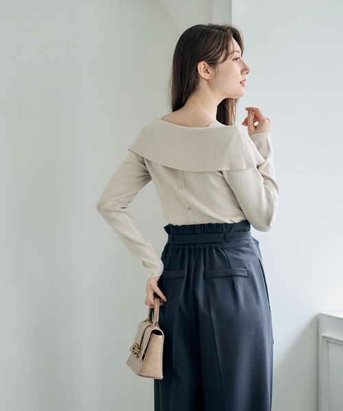 12Twelve Agenda（トゥエルブ　アジェンダ）の「前後2wayオフショルニットプルオーバー（ニット/セーター・レディース・ベージュ/ミント/ブラック・M）」の14枚目の写真