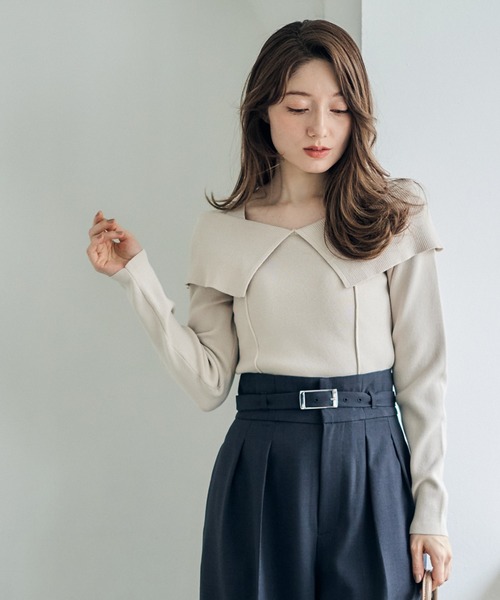 12Twelve Agenda（トゥエルブ　アジェンダ）の「前後2wayオフショルニットプルオーバー（ニット/セーター・レディース・ベージュ/ミント/ブラック・M）」の12枚目の写真