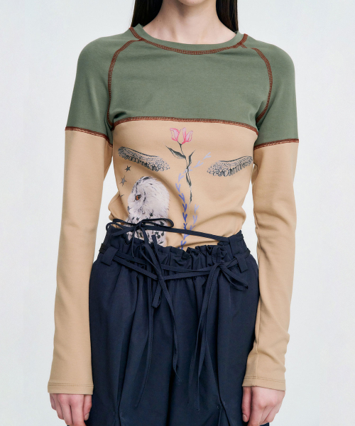 KIMZISU（キムジス）の「Vintage Owl Graphic Raglan T-shirt _ BEIGE（Tシャツ/カットソー・レディース・その他・M/S）」の4枚目の写真