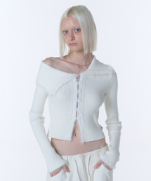 TRIMMING OFF-SHOULDER CARDIGAN [IVORY]