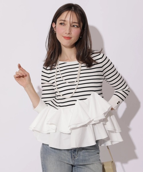 Apuweiser-riche(アプワイザーリッシェ)の「裾ひらりんリブニット(ニット/セーター・レディース・ホワイト/ピンク/ブラック/ブラック系その他・2)」の4枚目の写真