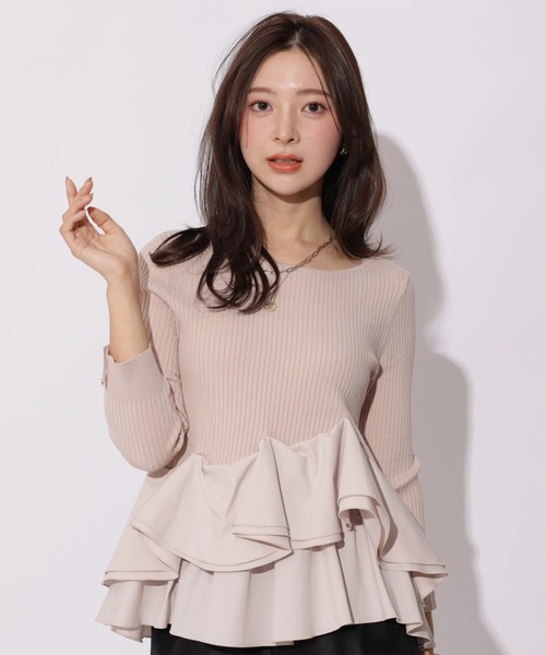 Apuweiser-riche(アプワイザーリッシェ)の「裾ひらりんリブニット(ニット/セーター・レディース・ホワイト/ピンク/ブラック/ブラック系その他・2)」の1枚目の写真