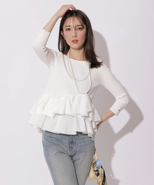 Apuweiser-riche(アプワイザーリッシェ)の「裾ひらりんリブニット(ニット/セーター・レディース・ホワイト/ピンク/ブラック/ブラック系その他・2)」の6枚目の写真