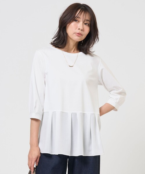 J.PRESS Ladies(J.プレス レディス)の「レイヤードフレア カットソー(Tシャツ/カットソー・レディース・ホワイト系1/ホワイト系・SMALL)」の1枚目の写真