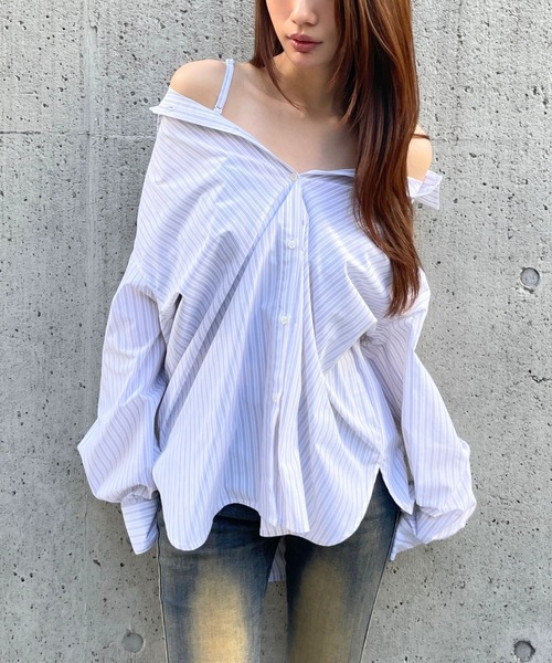 3.3 Field Trip （3.3フィールドトリップ）の「3.3 Field Trip／ストライプオフショルマルチシャツ（シャツ/ブラウス・レディース・ブルー/オフホワイト/ピンク・FREE）」の2枚目の写真
