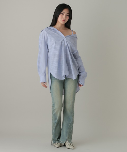 3.3 Field Trip （3.3フィールドトリップ）の「3.3 Field Trip／ストライプオフショルマルチシャツ（シャツ/ブラウス・レディース・ブルー/オフホワイト/ピンク・FREE）」の4枚目の写真