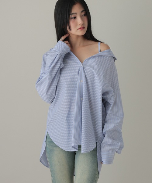 3.3 Field Trip （3.3フィールドトリップ）の「3.3 Field Trip／ストライプオフショルマルチシャツ（シャツ/ブラウス・レディース・ブルー/オフホワイト/ピンク・FREE）」の7枚目の写真