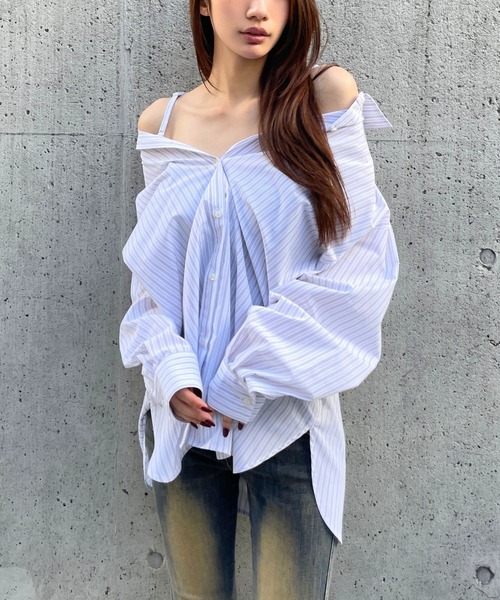 3.3 Field Trip （3.3フィールドトリップ）の「3.3 Field Trip／ストライプオフショルマルチシャツ（シャツ/ブラウス・レディース・ブルー/オフホワイト/ピンク・FREE）」の18枚目の写真