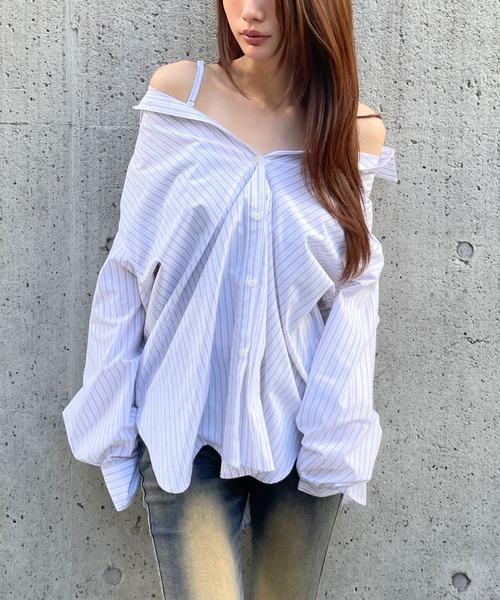 3.3 Field Trip （3.3フィールドトリップ）の「3.3 Field Trip／ストライプオフショルマルチシャツ（シャツ/ブラウス・レディース・ブルー/オフホワイト/ピンク・FREE）」の19枚目の写真