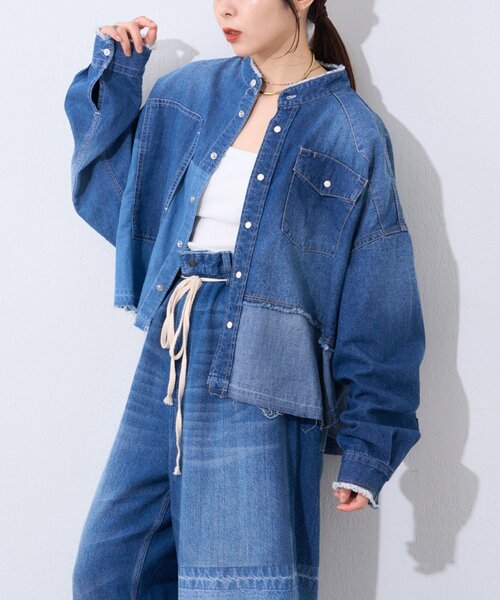 etsinta（エシンタ）の「【etsinta/エシンタ】ライトオンスデニムシャツ（シャツ/ブラウス・レディース・インディゴブルー・ONE SIZE）」の4枚目の写真