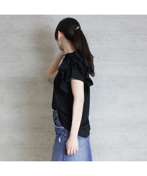 aity（アイティ）の「M-5L 片袖フリル アシメトリーカットソー 夏服（Tシャツ/カットソー・レディース・ホワイト/ピンクベージュ/ブラック・4L～5L/LL～3L/M～Ｌ）」の14枚目の写真
