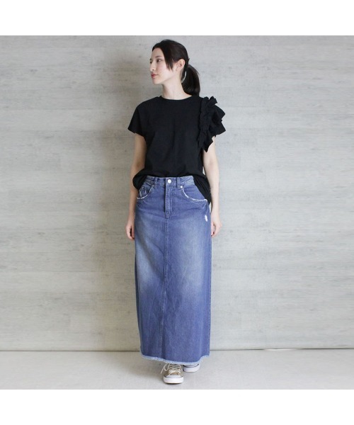 aity（アイティ）の「M-5L 片袖フリル アシメトリーカットソー 夏服（Tシャツ/カットソー・レディース・ホワイト/ピンクベージュ/ブラック・4L～5L/LL～3L/M～Ｌ）」の16枚目の写真