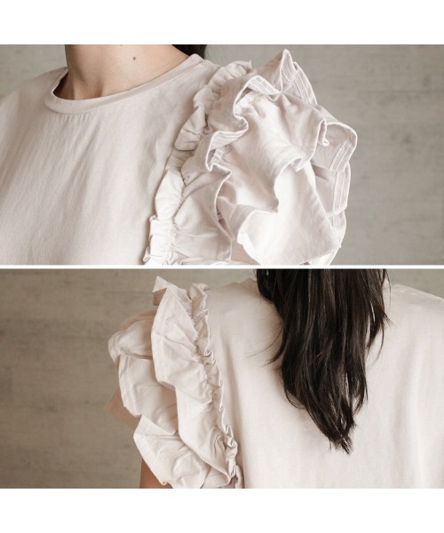 aity（アイティ）の「M-5L 片袖フリル アシメトリーカットソー 夏服（Tシャツ/カットソー・レディース・ホワイト/ピンクベージュ/ブラック・4L～5L/LL～3L/M～Ｌ）」の22枚目の写真