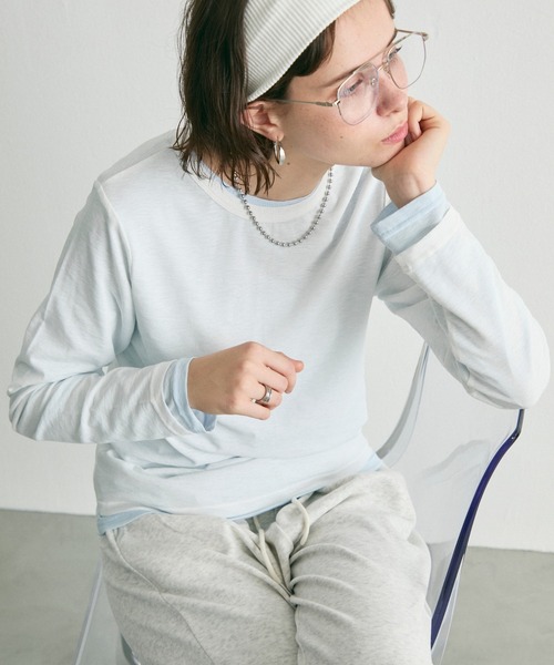 uchi.(ウチ)の「バックシーム長袖シアートップス(Tシャツ/カットソー・レディース・サックスブルー/レモンイエロー/オフホワイト/チャコールグレー/ラベンダー・FREE)」の2枚目の写真