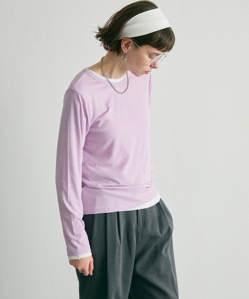 uchi.(ウチ)の「バックシーム長袖シアートップス(Tシャツ/カットソー・レディース・サックスブルー/レモンイエロー/オフホワイト/チャコールグレー/ラベンダー・FREE)」の7枚目の写真
