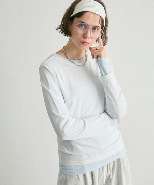 uchi.(ウチ)の「バックシーム長袖シアートップス(Tシャツ/カットソー・レディース・サックスブルー/レモンイエロー/オフホワイト/チャコールグレー/ラベンダー・FREE)」の12枚目の写真