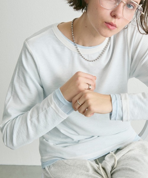 uchi.(ウチ)の「バックシーム長袖シアートップス(Tシャツ/カットソー・レディース・サックスブルー/レモンイエロー/オフホワイト/チャコールグレー/ラベンダー・FREE)」の18枚目の写真