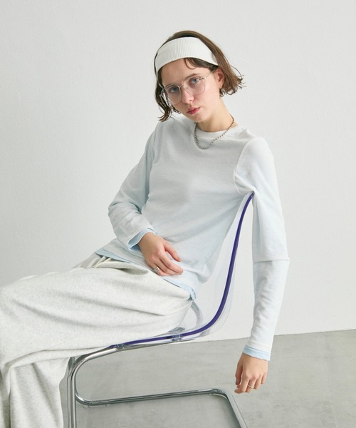 uchi.(ウチ)の「バックシーム長袖シアートップス(Tシャツ/カットソー・レディース・サックスブルー/レモンイエロー/オフホワイト/チャコールグレー/ラベンダー・FREE)」の17枚目の写真