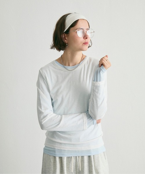 uchi.(ウチ)の「バックシーム長袖シアートップス(Tシャツ/カットソー・レディース・サックスブルー/レモンイエロー/オフホワイト/チャコールグレー/ラベンダー・FREE)」の15枚目の写真