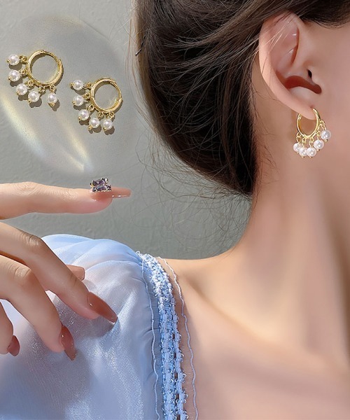 セール】リングピアス パール フックピアス モチーフピアス 大ぶり