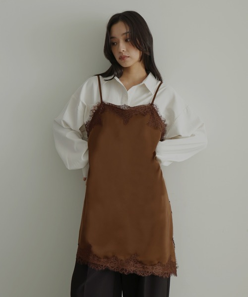 hellam（へラム）の「サテンレースアシメキャミ（タンクトップ・レディース・ブラウン/アイボリー/ブラック・FREE）」の3枚目の写真