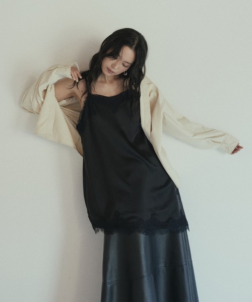 hellam（へラム）の「サテンレースアシメキャミ（タンクトップ・レディース・ブラウン/アイボリー/ブラック・FREE）」の2枚目の写真
