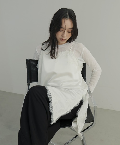 hellam（へラム）の「サテンレースアシメキャミ（タンクトップ・レディース・ブラウン/アイボリー/ブラック・FREE）」の6枚目の写真