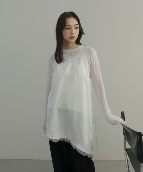 hellam（へラム）の「サテンレースアシメキャミ（タンクトップ・レディース・ブラウン/アイボリー/ブラック・FREE）」の7枚目の写真