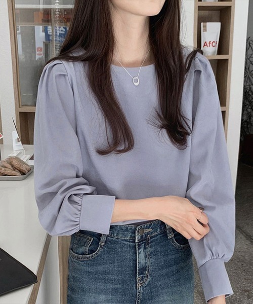 Flugge(フラッジー)の「シンプル長袖ブラウス(シャツ/ブラウス・レディース・ブルー/アイボリー・MEDIUM/LARGE)」の2枚目の写真