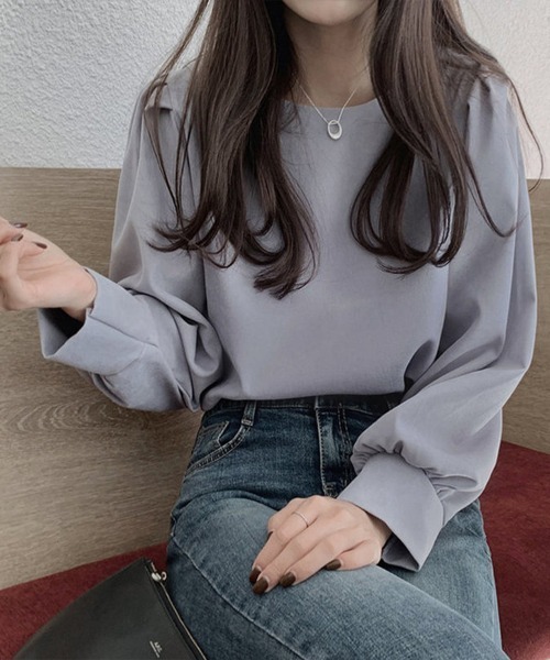Flugge(フラッジー)の「シンプル長袖ブラウス(シャツ/ブラウス・レディース・ブルー/アイボリー・MEDIUM/LARGE)」の7枚目の写真