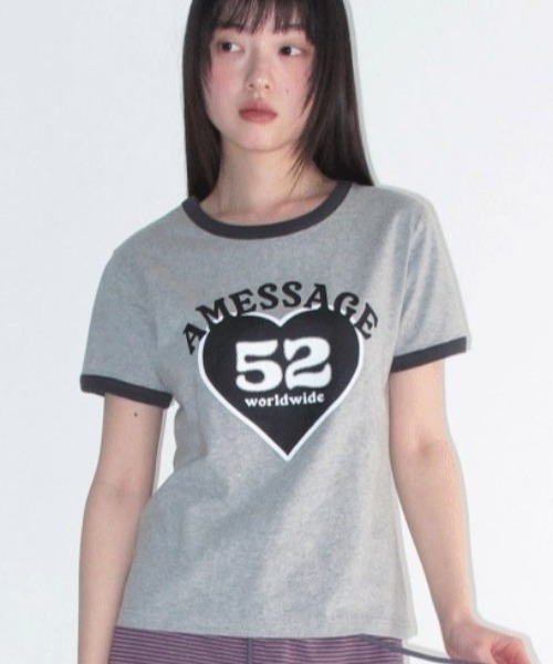 AMESWORLDWIDE(アメスワールドワイド)の「A'GEM/9 × .kom 『AMESWORLDWIDE/アメスワールドワイド』52 HEART RINGER CROP TEE/52ハートリンガークロップ Tシャツ(Tシャツ/カットソー・レディース・ピンク/グレー/ブルー・FREE)」の2枚目の写真