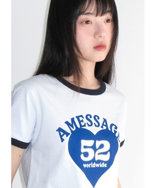 AMESWORLDWIDE(アメスワールドワイド)の「A'GEM/9 × .kom 『AMESWORLDWIDE/アメスワールドワイド』52 HEART RINGER CROP TEE/52ハートリンガークロップ Tシャツ(Tシャツ/カットソー・レディース・ピンク/グレー/ブルー・FREE)」の3枚目の写真