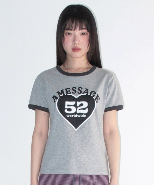 AMESWORLDWIDE(アメスワールドワイド)の「A'GEM/9 × .kom 『AMESWORLDWIDE/アメスワールドワイド』52 HEART RINGER CROP TEE/52ハートリンガークロップ Tシャツ(Tシャツ/カットソー・レディース・ピンク/グレー/ブルー・FREE)」の6枚目の写真