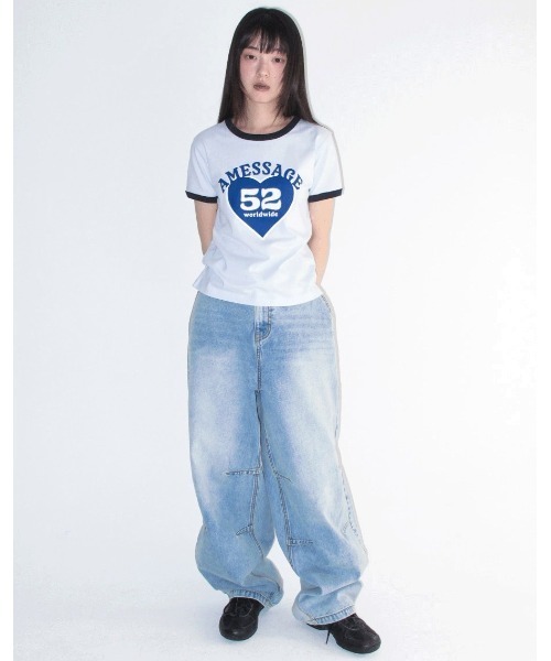 AMESWORLDWIDE(アメスワールドワイド)の「A'GEM/9 × .kom 『AMESWORLDWIDE/アメスワールドワイド』52 HEART RINGER CROP TEE/52ハートリンガークロップ Tシャツ(Tシャツ/カットソー・レディース・ピンク/グレー/ブルー・FREE)」の12枚目の写真