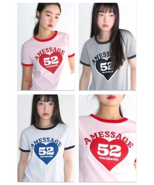 AMESWORLDWIDE(アメスワールドワイド)の「A'GEM/9 × .kom 『AMESWORLDWIDE/アメスワールドワイド』52 HEART RINGER CROP TEE/52ハートリンガークロップ Tシャツ(Tシャツ/カットソー・レディース・ピンク/グレー/ブルー・FREE)」の4枚目の写真
