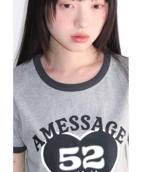 AMESWORLDWIDE(アメスワールドワイド)の「A'GEM/9 × .kom 『AMESWORLDWIDE/アメスワールドワイド』52 HEART RINGER CROP TEE/52ハートリンガークロップ Tシャツ(Tシャツ/カットソー・レディース・ピンク/グレー/ブルー・FREE)」の5枚目の写真