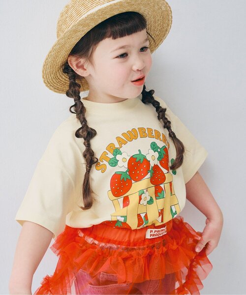 p.premier（ピードットプルミエ）の「バリエーショングラフィックTシャツ（Tシャツ/カットソー・キッズ・クリーム/オフホワイト/ターコイズブルー/ベージュ/マスタード/イエロー/ブラウン/グリーン/レッド/サーモンピンク・80/90/100/110/120/130/140）」の2枚目の写真