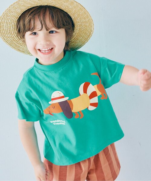 p.premier（ピードットプルミエ）の「バリエーショングラフィックTシャツ（Tシャツ/カットソー・キッズ・クリーム/オフホワイト/ターコイズブルー/ベージュ/マスタード/イエロー/ブラウン/グリーン/レッド/サーモンピンク・80/90/100/110/120/130/140）」の7枚目の写真